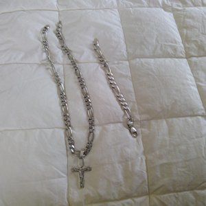 Italian Unisex Figaro Silver Chain & Bracelet